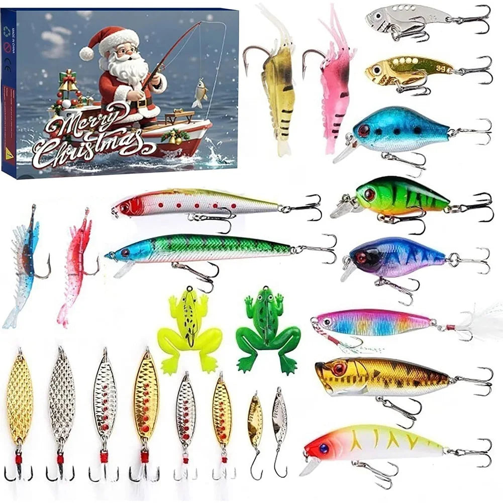 Christmas Fishing Tackle Gift Box 24 Days of Christmas Countdown Calendar Advent Calendar Fishing Bait for Fisher Adult Men Boys