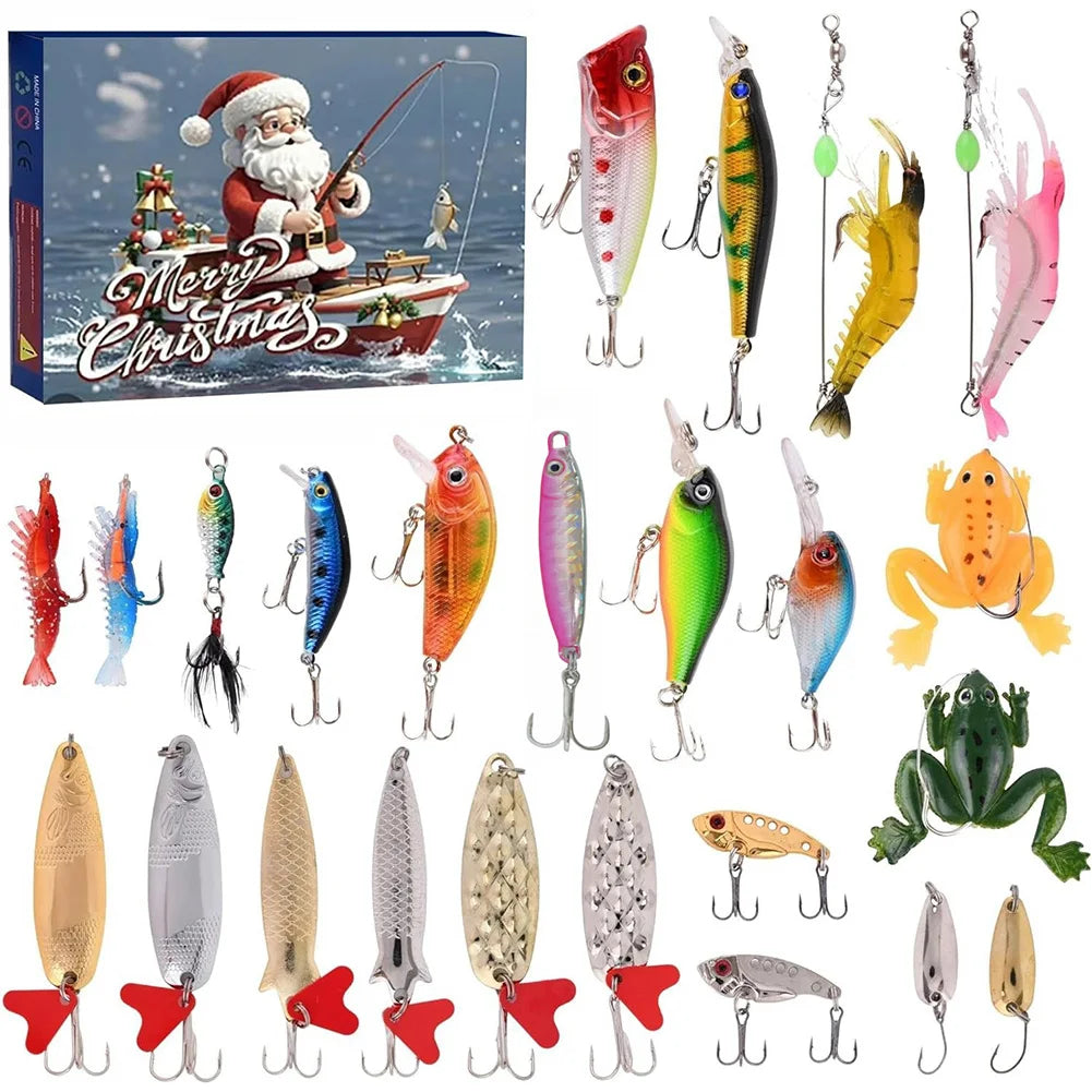 Christmas Fishing Tackle Gift Box 24 Days of Christmas Countdown Calendar Advent Calendar Fishing Bait for Fisher Adult Men Boys